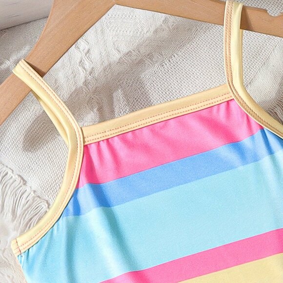 Unicorn Graphic Cami Romper For Girls, Stylish Summer Versatile Suit Outfit - Picture 5 of 7